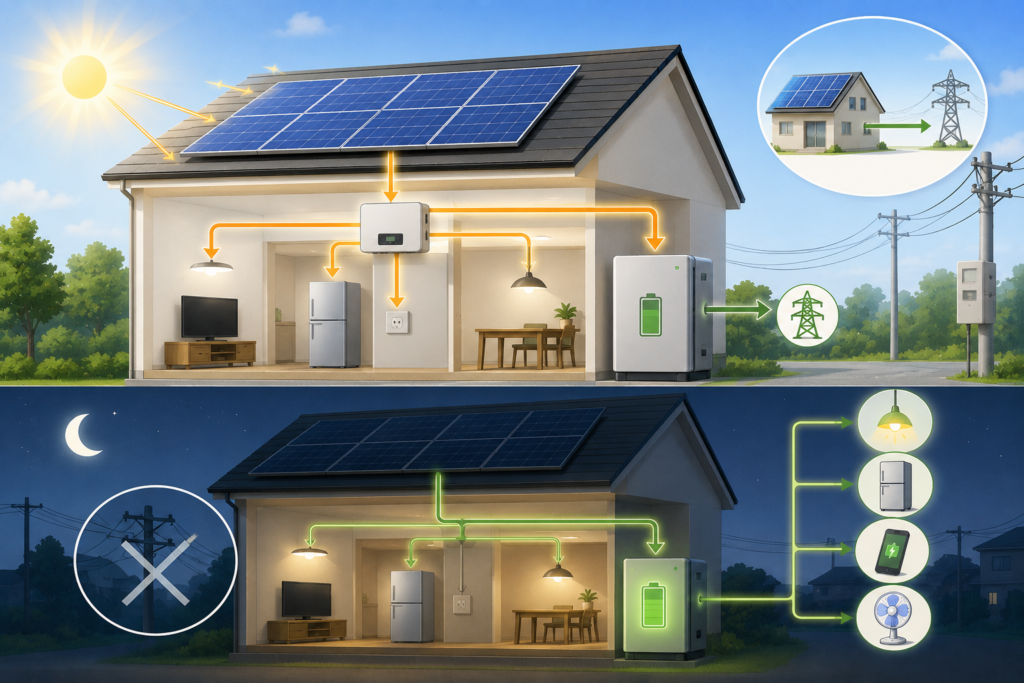 太陽光発電と蓄電池を組み合わせて備える